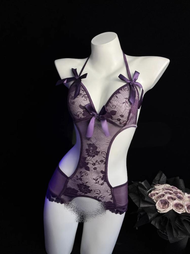 Image of Ge Meng erotic lingerie pure desire lace jumpsuit sexy open crotch free temptation small breasts uniform pajama girl