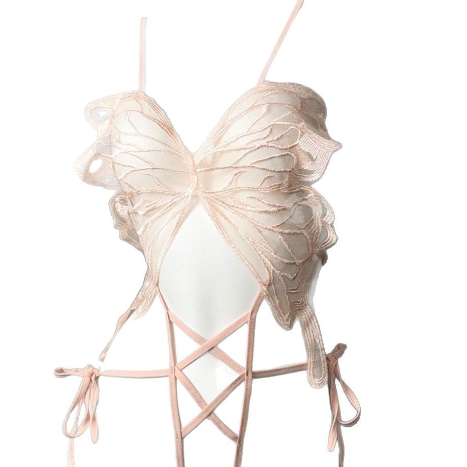 Image of Gold woven fun underwear big butterfly strap open crotch sexy cutout cut-out bondage seduction jumpsuit 8004 - Free