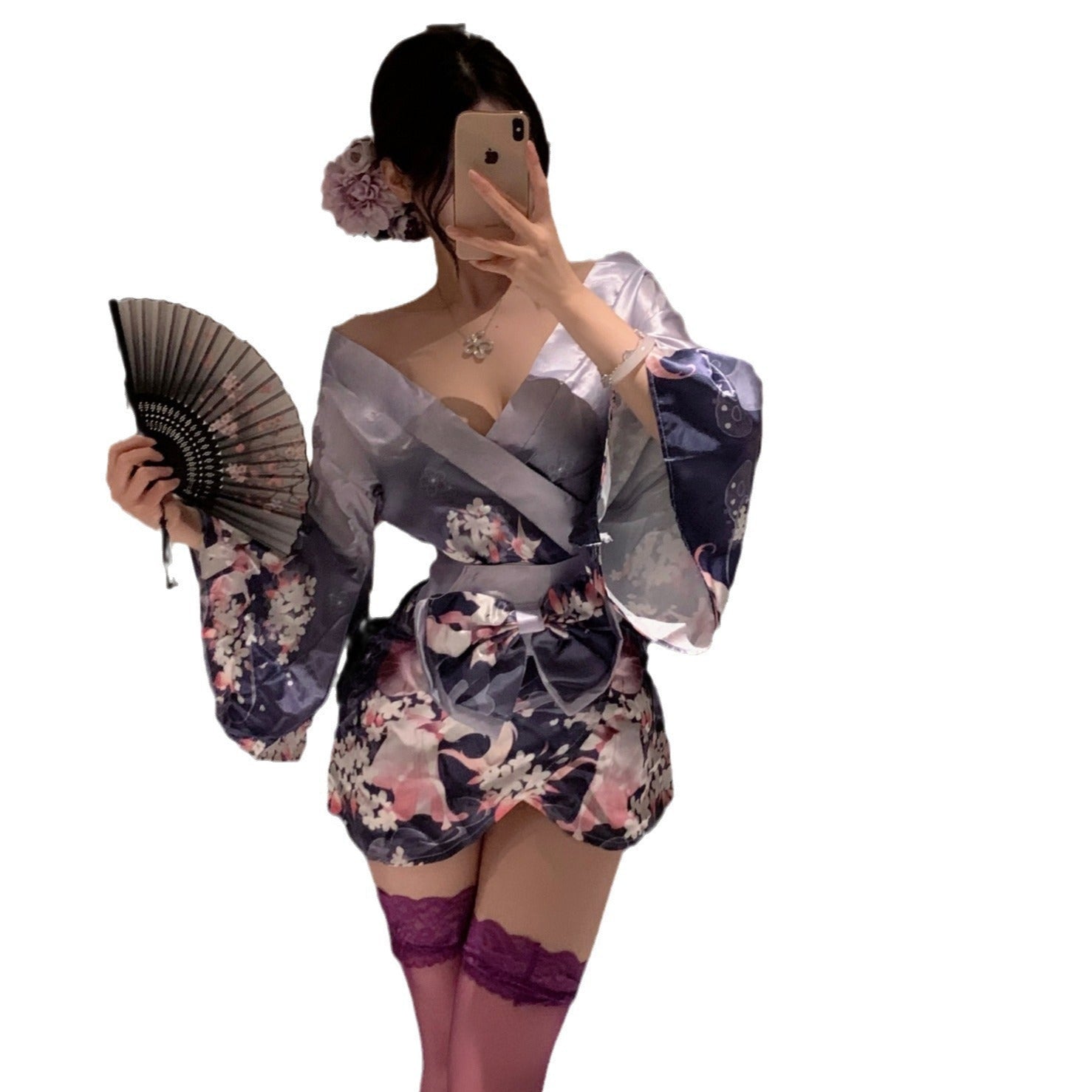 Image of Gomeng erotic underwear sexy deep V two-dimensional open placket Japanese kimono uniform pure desire suit pajama girl