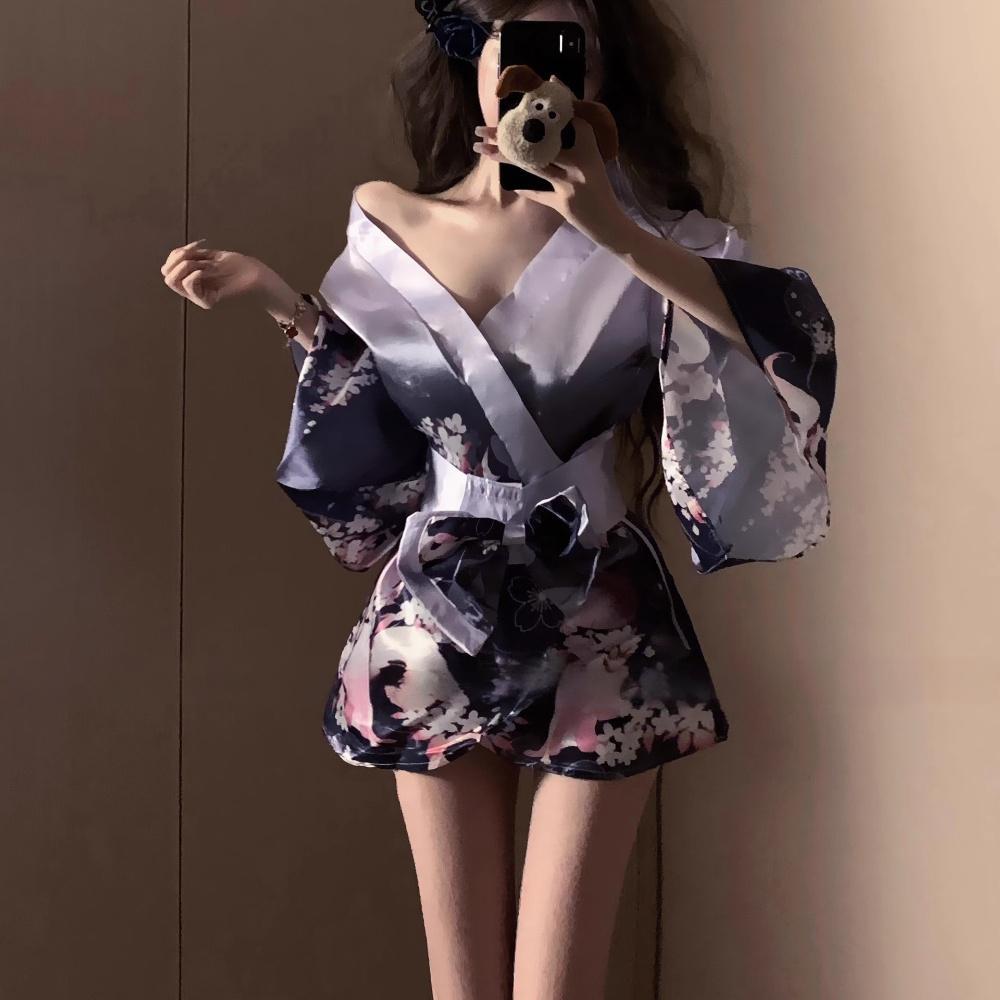 Image of Gomeng erotic underwear sexy deep V two-dimensional open placket Japanese kimono uniform pure desire suit pajama girl