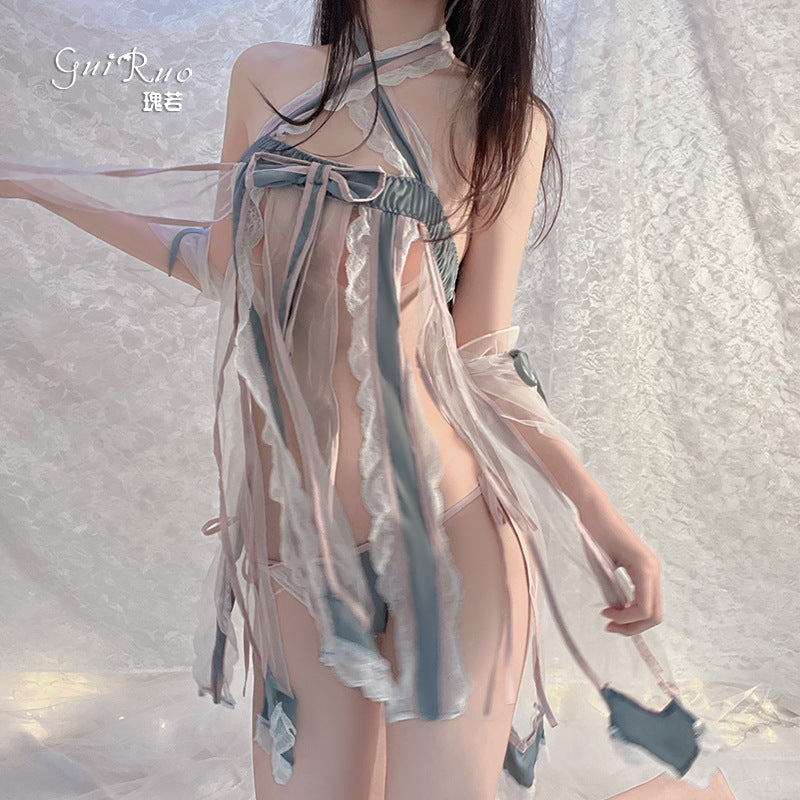 Guiruo erotic underwear sexy breast temptation halterneck mesh classical Hanfu cosplay uniform set 777 - Sexy lingerie