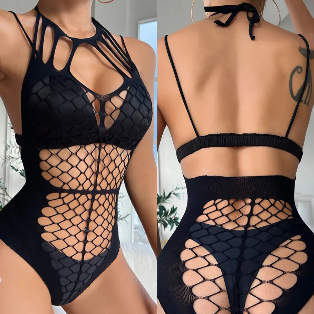 High Elastic One-pieces Jumpsuit Porno Underwear Women Sexy Fishnet Bodystocking Sensual See Through Tights Lingerie
