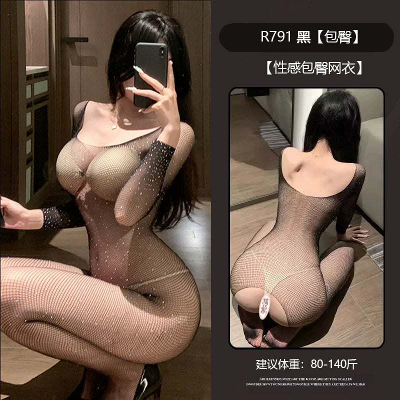 I play erotic underwear open the crotch no need to take off sexy black silk jumpsuits sexy tearable underwear tempting