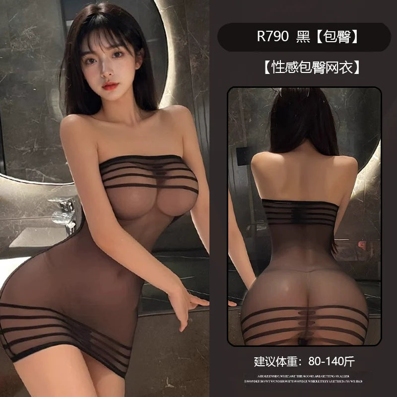 Image of I play erotic underwear open the crotch no need to take off sexy black silk jumpsuits sexy tearable underwear tempting