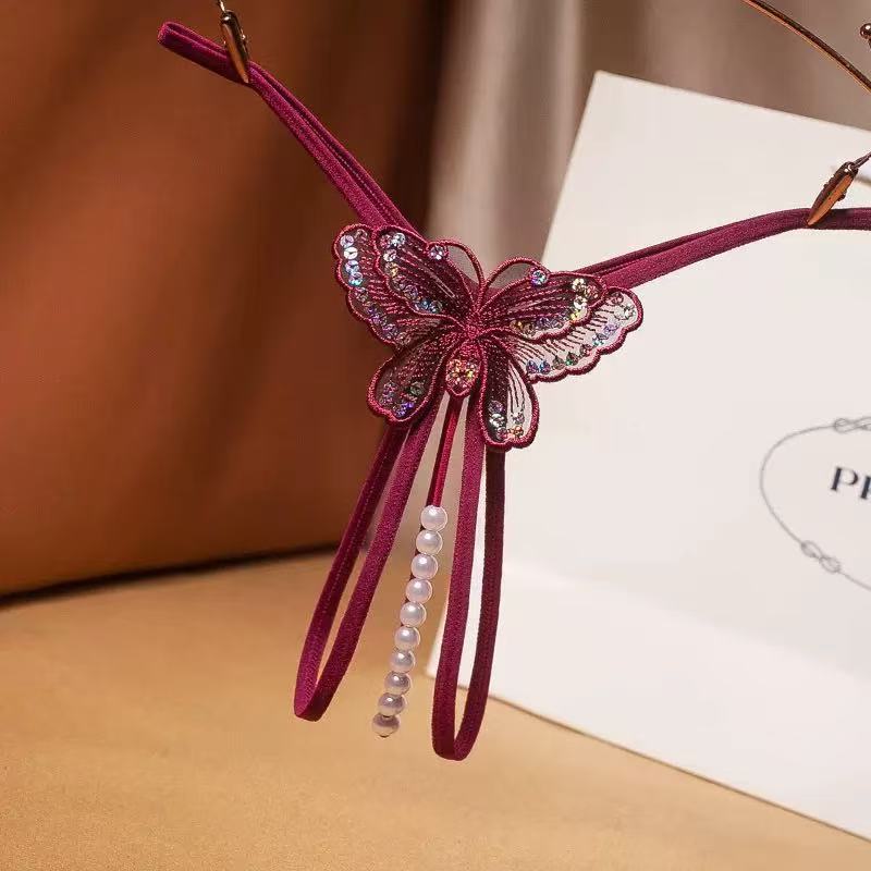 Jade clam with beads butterfly sequins thong massage opening sexy temptation female one thread beaded T-back - Sexy