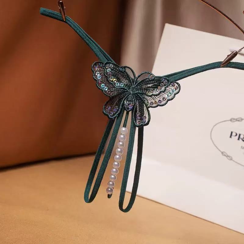 Image of Jade clam with beads butterfly sequins thong massage opening sexy temptation female one thread beaded T-back - Sexy