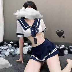Image of Lingerie for Women Sexy Schoolgirl Costume Outfit Lingerie Set Cosplay Roleplay Naughty with Crop Top and Mini Skirt