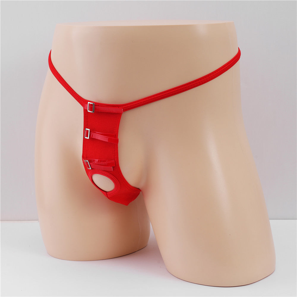 Men’s erotic open hole loose thong European and American bundled T-pants low-waisted tight buttocks gay gay panties