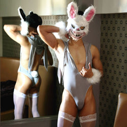 Image of Men’s exclusive erotic underwear deep V temptation open back pure desire gay couple sm stimulation sexy bunny one-piece