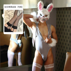 Image of Men’s exclusive erotic underwear deep V temptation open back pure desire gay couple sm stimulation sexy bunny one-piece