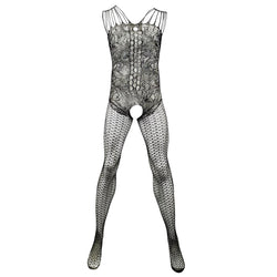 Image of Men’s fishnet one-piece underwear Japanese pseudo-girl sexy cut-out suspender one-piece tight mesh tights tight