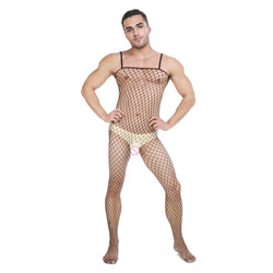 Image of Men’s fishnet one-piece underwear Japanese pseudo-girl sexy cut-out suspender one-piece tight mesh tights tight