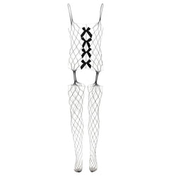 Image of Men’s fishnet one-piece underwear Japanese pseudo-girl sexy cut-out suspender one-piece tight mesh tights tight
