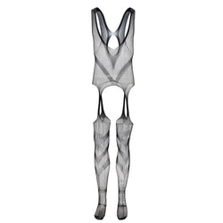 Image of Men’s fishnet one-piece underwear Japanese pseudo-girl sexy cut-out suspender one-piece tight mesh tights tight