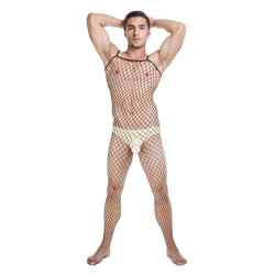 Image of Men’s fishnet one-piece underwear Japanese pseudo-girl sexy cut-out suspender one-piece tight mesh tights tight