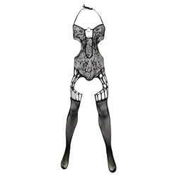Image of Men’s fishnet one-piece underwear Japanese pseudo-girl sexy cut-out suspender one-piece tight mesh tights tight