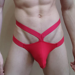 Image of Men’s low-rise sexy thong T-trouser pocket pocket briefs breathable cut-out fashion steel ring European and American