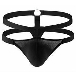 Image of Men’s low-rise sexy thong T-trouser pocket pocket briefs breathable cut-out fashion steel ring European and American