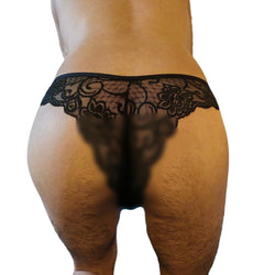 Image of Men’s pseudo-girl sex panties lace see-through sexy briefs men accept M women’s big guy panties men GAY panties - black