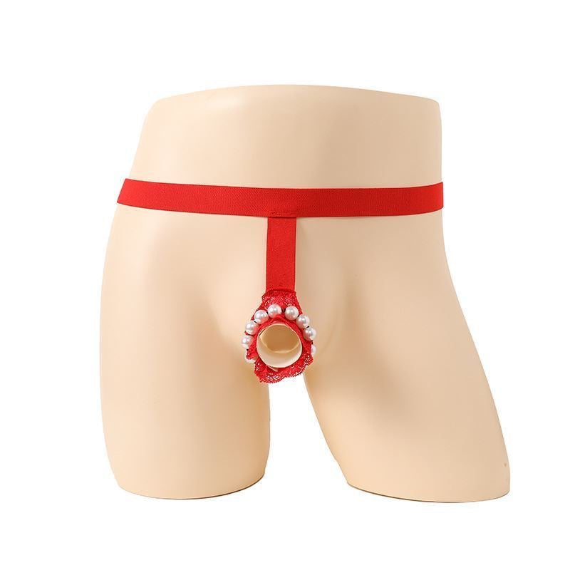 Image of Men’s ribbon underwear hollow leak pp triangle erotic underwear European and American cross-border men’s erotic