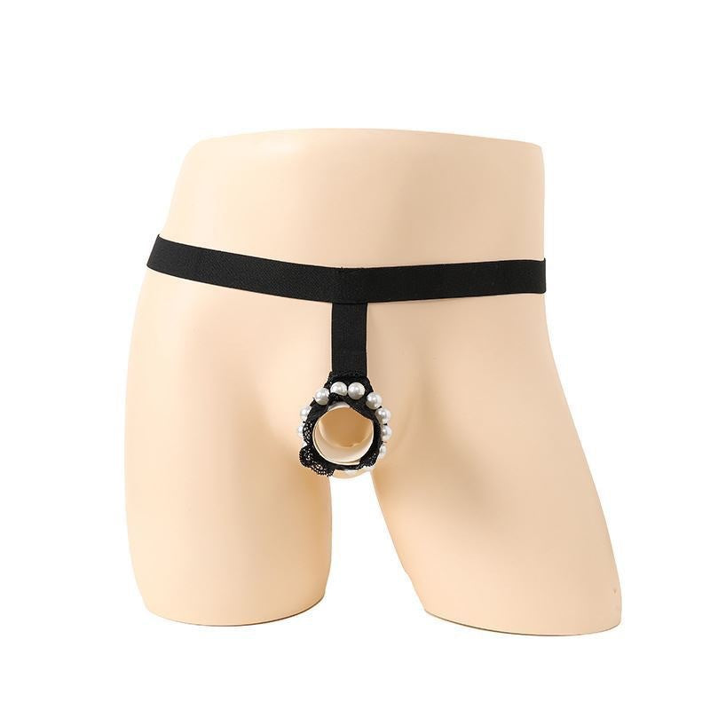 Image of Men’s ribbon underwear hollow leak pp triangle erotic underwear European and American cross-border men’s erotic