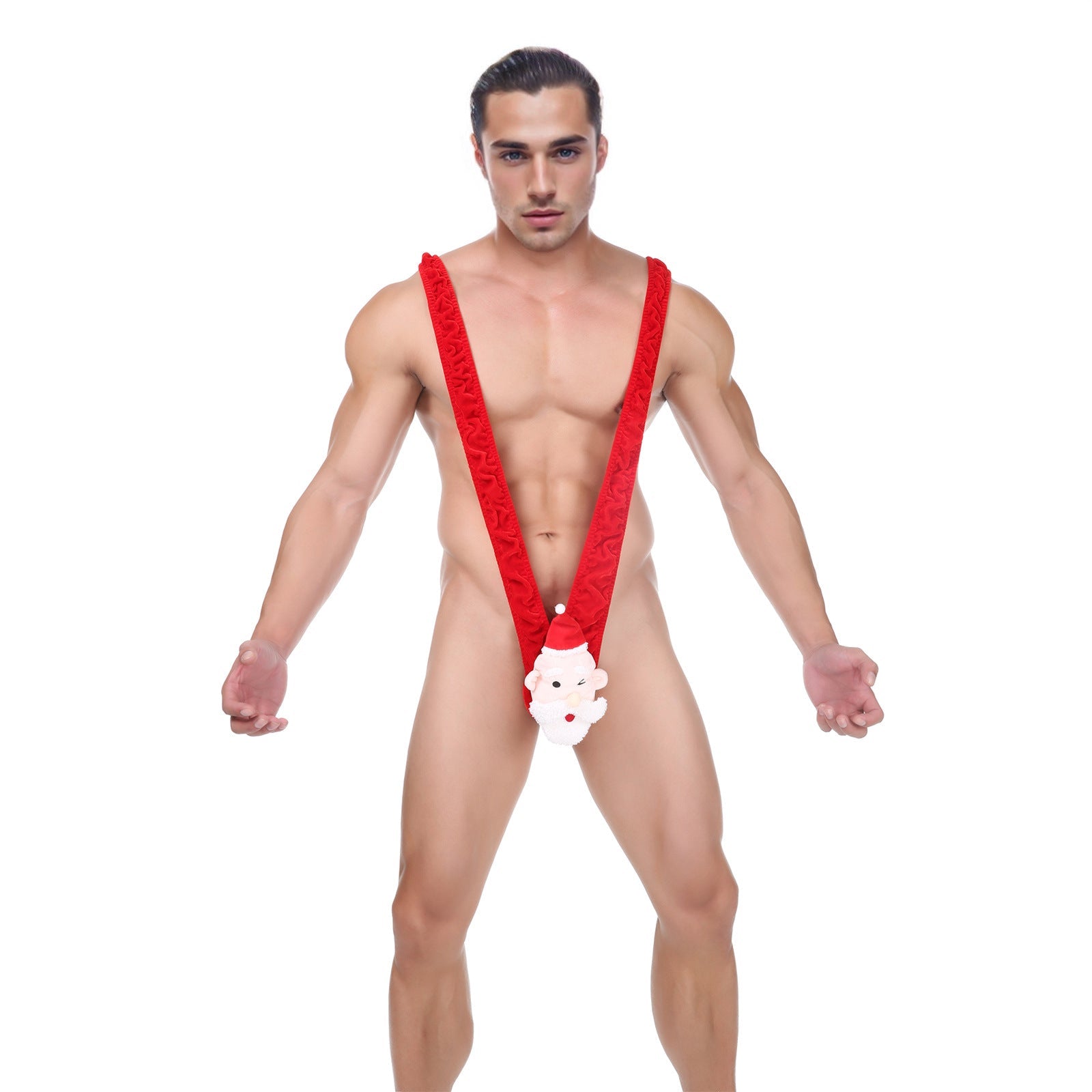Image of Men’s Santa Claus underwear V-shaped one-piece thong European and American New Year’s party performance dress up erotic