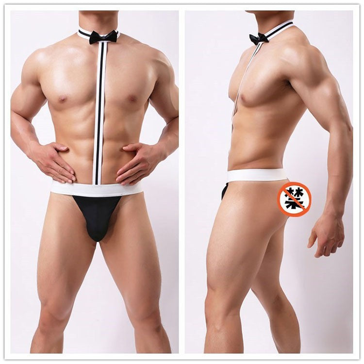 Image of Men’s sexy underwear underwear panties word pants wide elastic bow tie one-piece single men gay bar performance