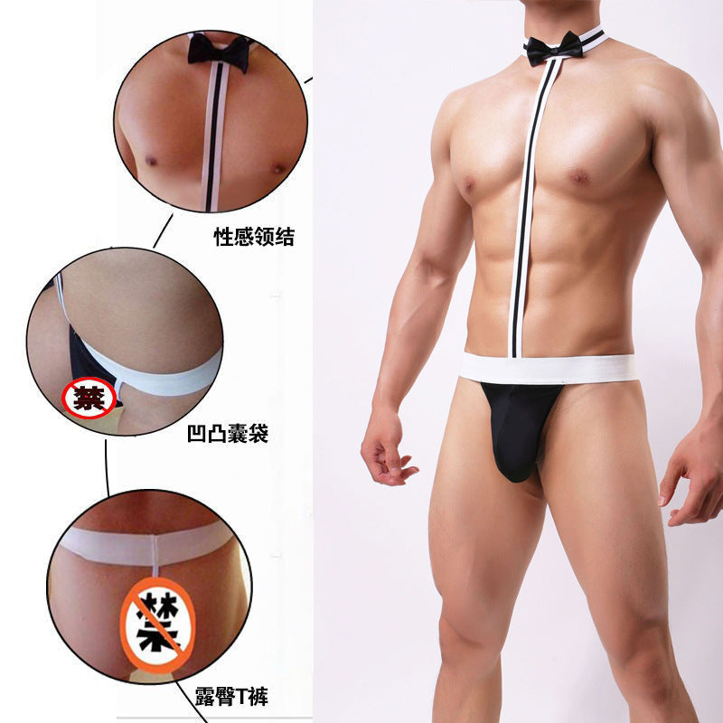 Men’s sexy underwear underwear panties word pants wide elastic bow tie one-piece single men gay bar performance