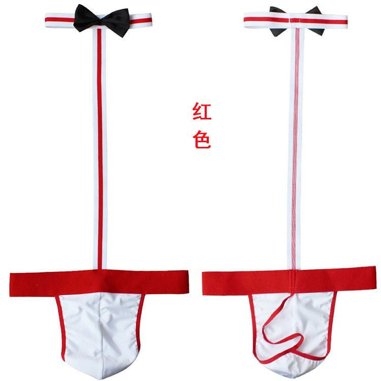 Image of Men’s sexy underwear underwear panties word pants wide elastic bow tie one-piece single men gay bar performance