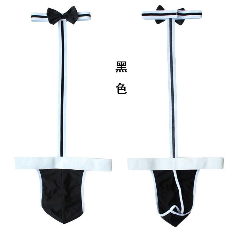Image of Men’s sexy underwear underwear panties word pants wide elastic bow tie one-piece single men gay bar performance