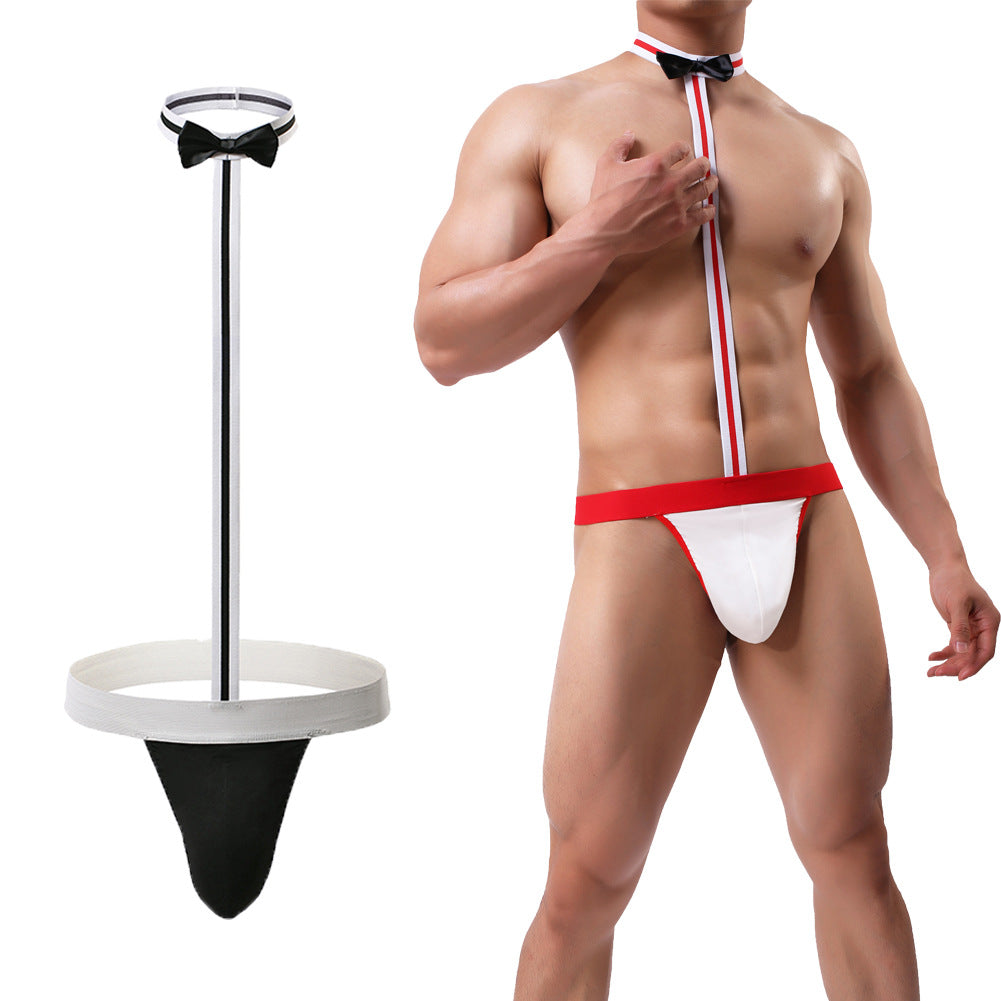 Men’s sexy underwear underwear panties word pants wide elastic bow tie one-piece single men gay bar performance