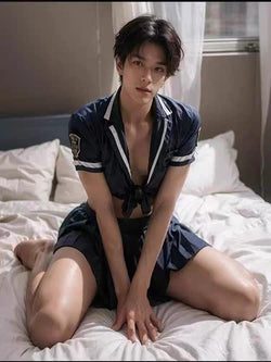 Image of Men’s sexy underwear sexy stripless male servant sailor JK pretend to be a gay man receives four love skirts