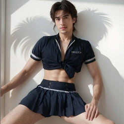 Image of Men’s sexy underwear sexy stripless male servant sailor JK pretend to be a gay man receives four love skirts