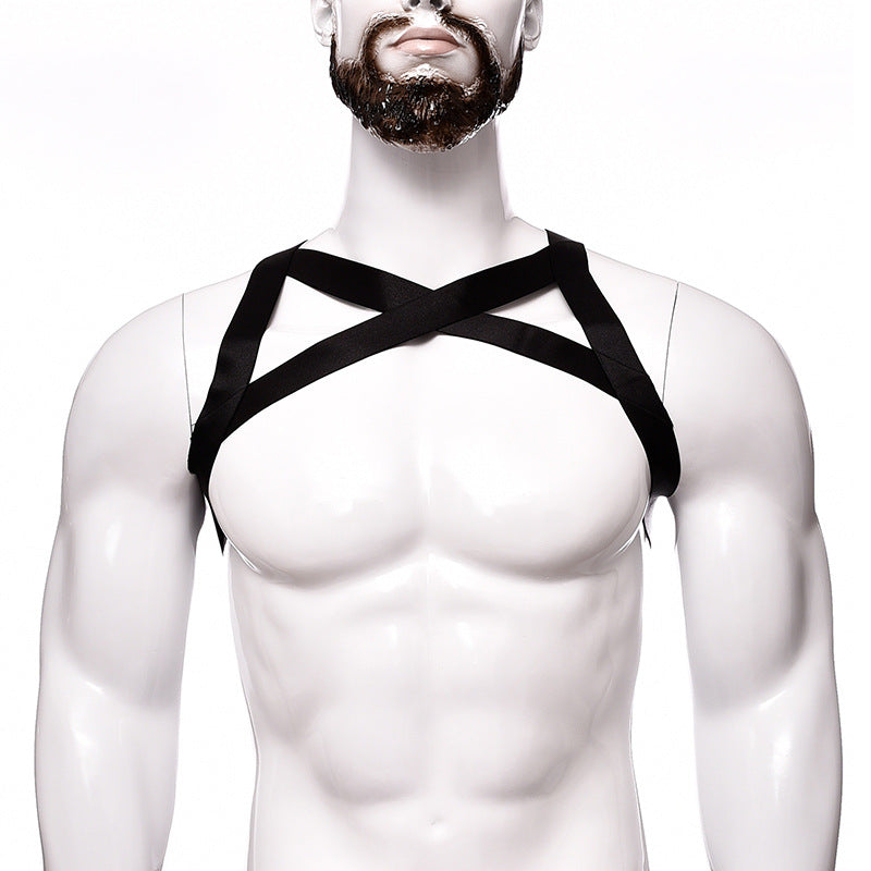 Men’s Strong Nylon Body Chest Harness Belt Shoulder Support Suspender Strap Club Wear Costumes - black / One size