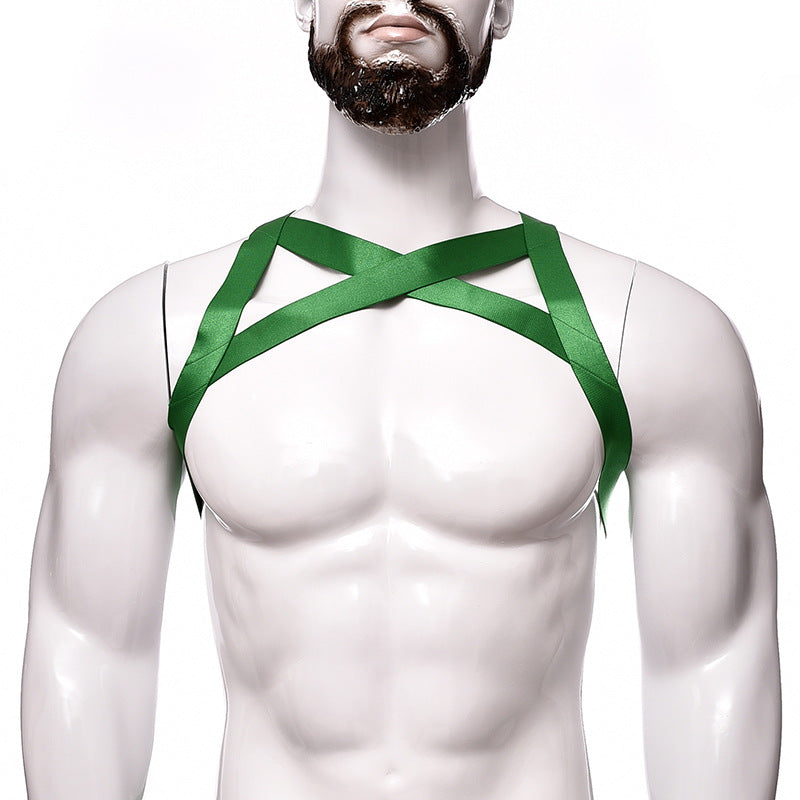 Men’s Strong Nylon Body Chest Harness Belt Shoulder Support Suspender Strap Club Wear Costumes - green / One size