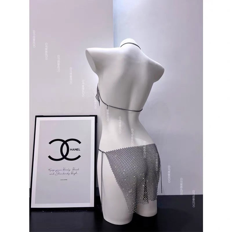 Image of Mermaid sexual emotional lingerie sundress translucent shining metal chain dress nightclub outfit one drop-hair - Sexy