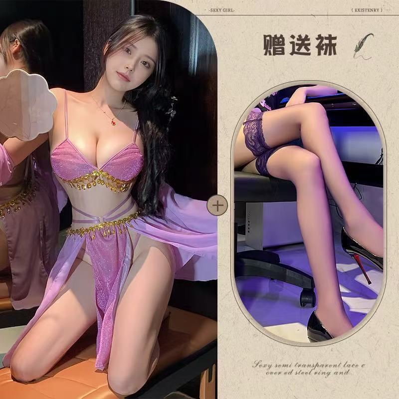 Mo Jose Shi beauty sexy full set of straps retro super fairy belly pocket lace exotic chiffon Hanfu dress cover