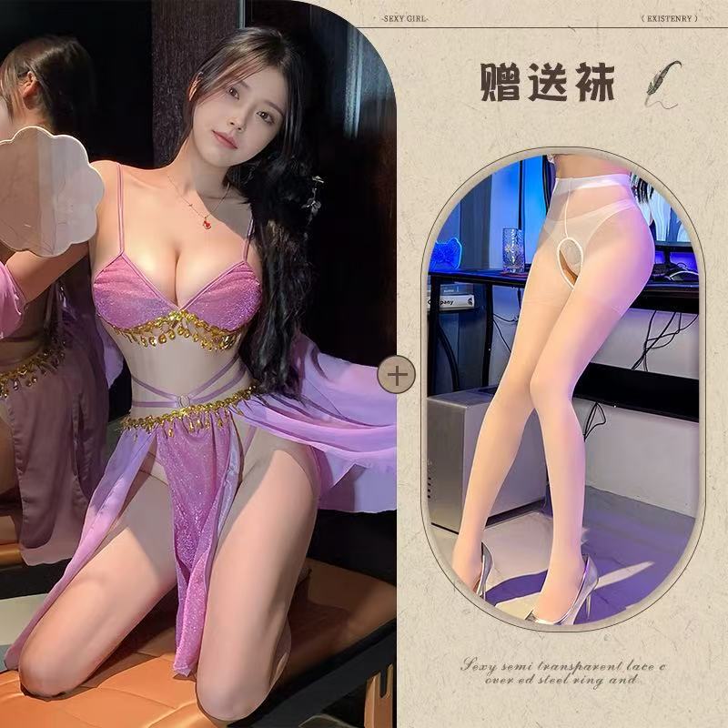 Image of Mo Jose Shi beauty sexy full set of straps retro super fairy belly pocket lace exotic chiffon Hanfu dress cover