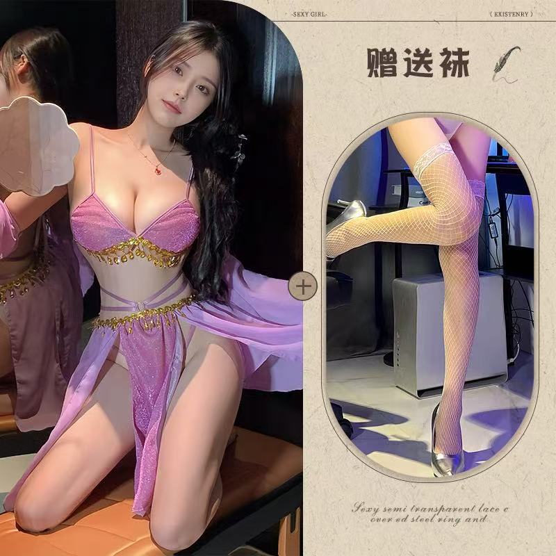 Image of Mo Jose Shi beauty sexy full set of straps retro super fairy belly pocket lace exotic chiffon Hanfu dress cover