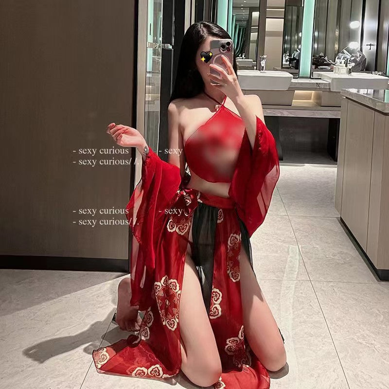 New ancient costume plus size hanfu set pajamas feminine ancient belly pocket uniform chiffon nightdress ancient style
