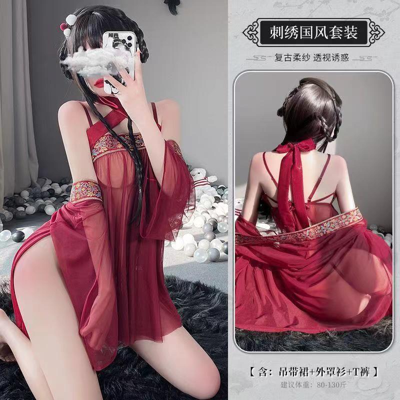 New ancient costume plus size hanfu set pajamas feminine ancient belly pocket uniform chiffon nightdress ancient style