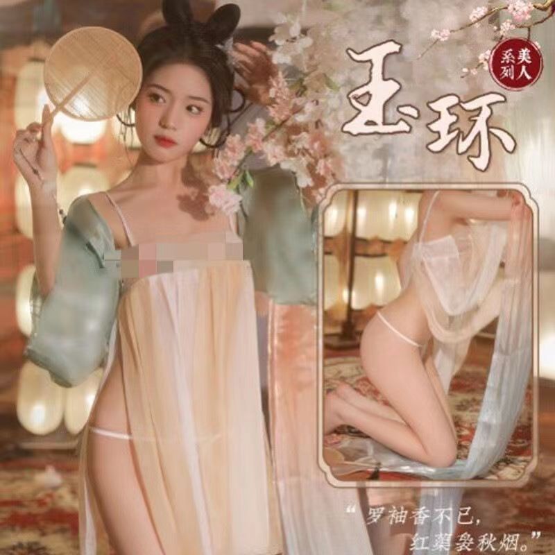 Image of New ancient costume plus size hanfu set pajamas feminine ancient belly pocket uniform chiffon nightdress ancient style