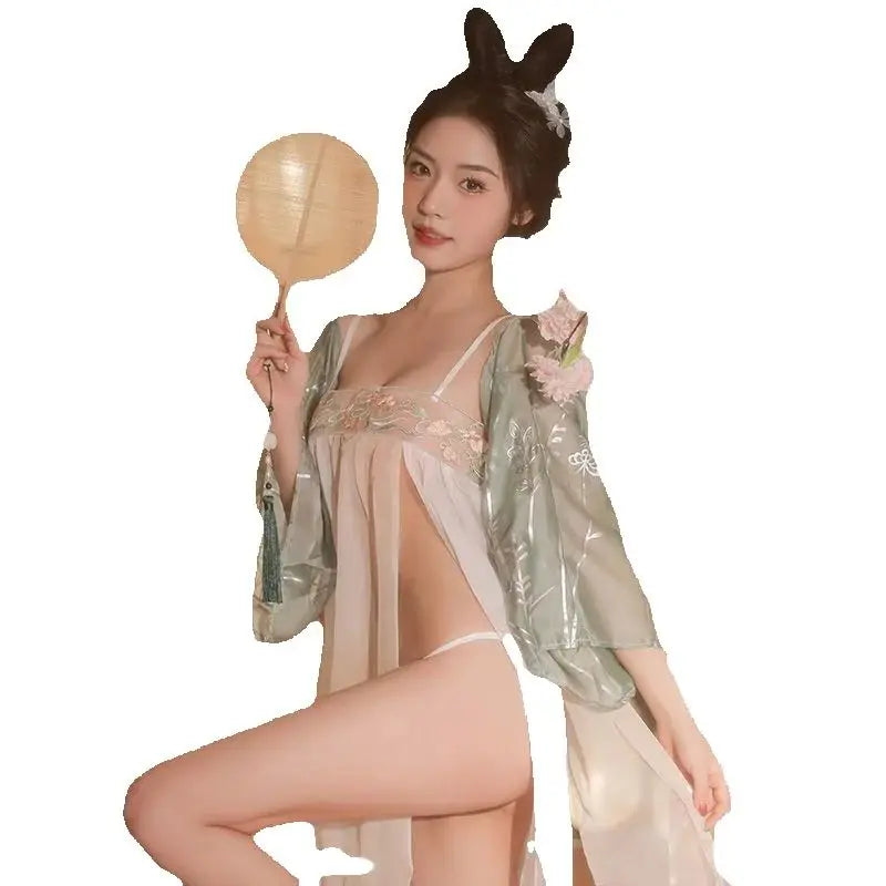 New Chinese for Summer 2025 Sexy Lingerie Mproved Hanfu Embroidered with Lotus Transparent and Comfortable Breathable