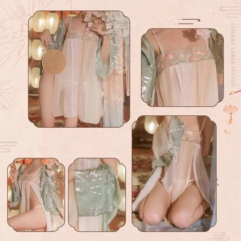 New Chinese for Summer 2025 Sexy Lingerie Mproved Hanfu Embroidered with Lotus Transparent and Comfortable Breathable