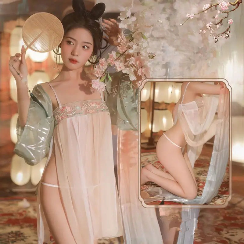 New Chinese for Summer 2025 Sexy Lingerie Mproved Hanfu Embroidered with Lotus Transparent and Comfortable Breathable