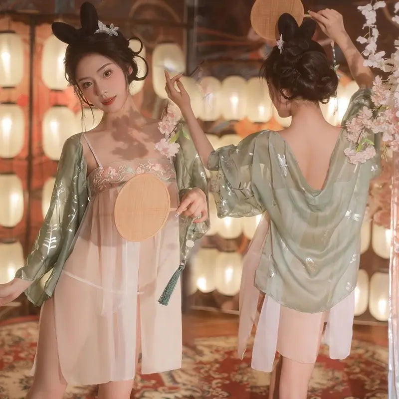 Image of New Chinese for Summer 2025 Sexy Lingerie Mproved Hanfu Embroidered with Lotus Transparent and Comfortable Breathable