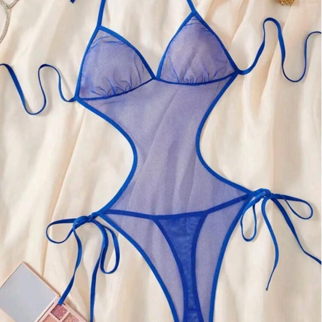 New European and American Lace Erotic Lingerie T-Pants Lace-up Patchwork See-Through Temptation Sexy Bra Set French Bra