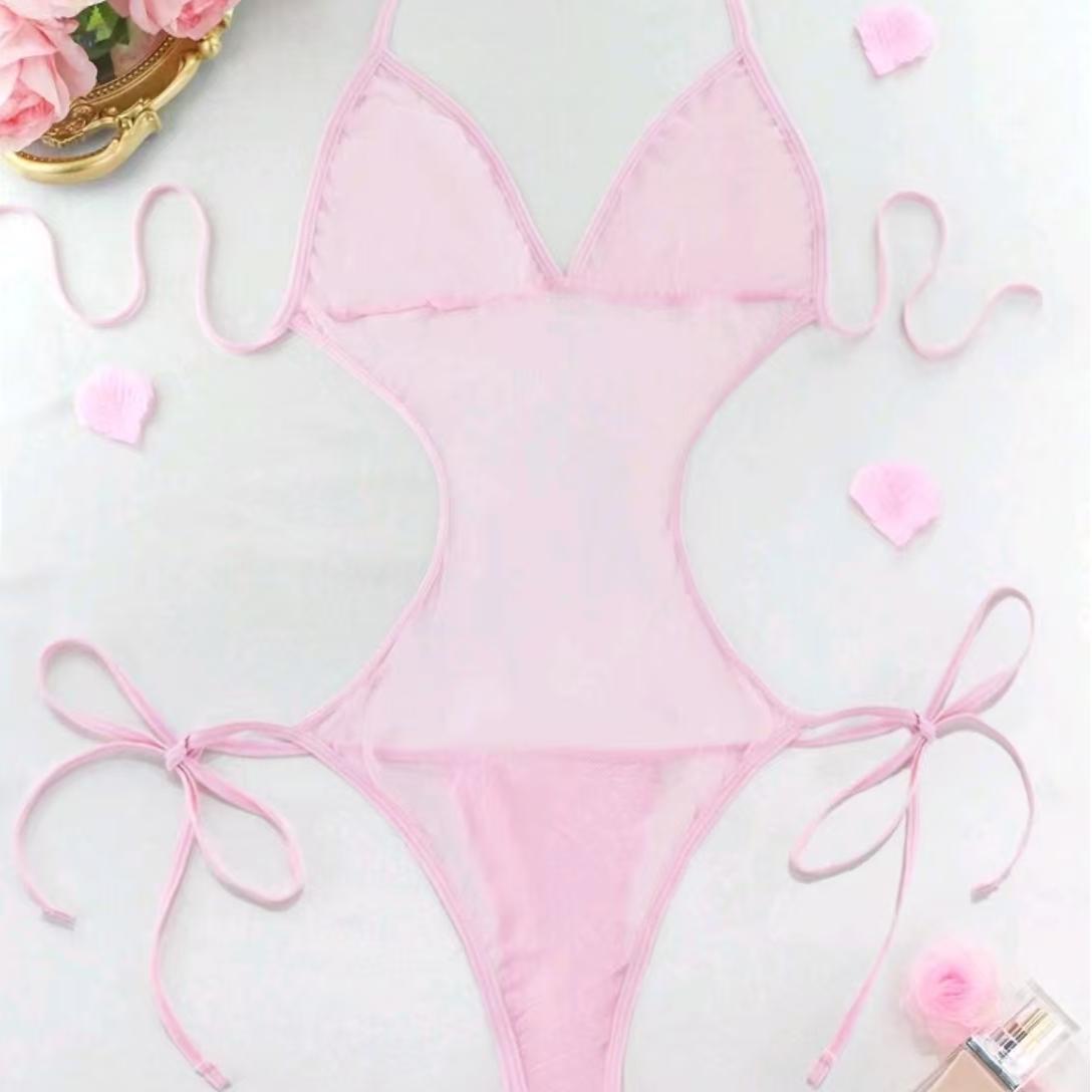 New European and American Lace Erotic Lingerie T-Pants Lace-up Patchwork See-Through Temptation Sexy Bra Set French Bra