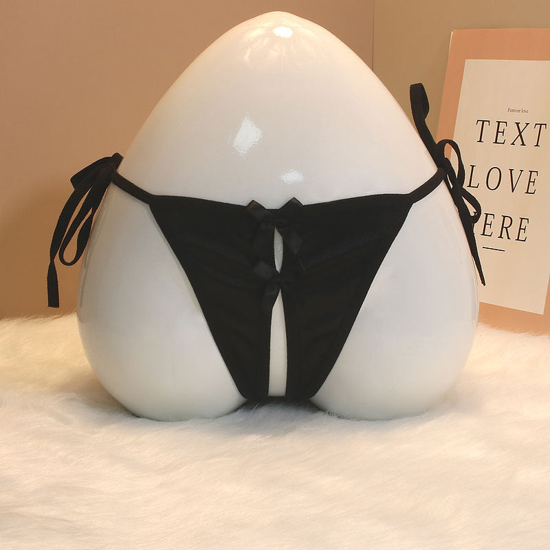 New Foreign Trade Luxury Lace-up Thong Women’s Satin Open Sexy Bow Sex Temptation Plus Size - One size / black - Sexy