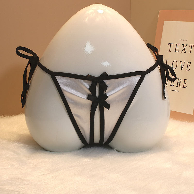 New Foreign Trade Luxury Lace-up Thong Women’s Satin Open Sexy Bow Sex Temptation Plus Size - One size / white - Sexy